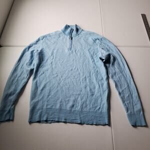 Bugatchi Sweater Mens Large Blue Merino Wool Silk Quarter Zip Mock Neck Knit